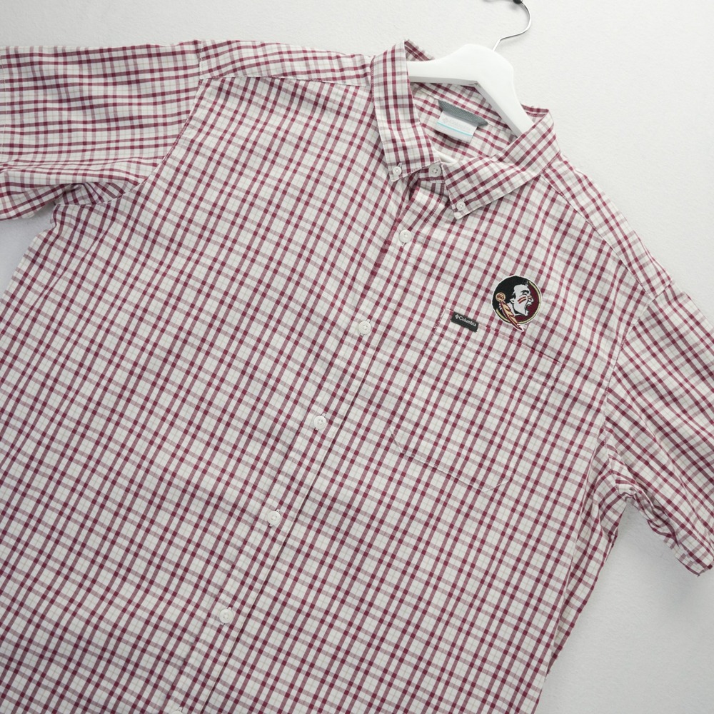 Columbia Florida State Seminoles FSU Gingham Shirt Mens XL Maroon White XM8983